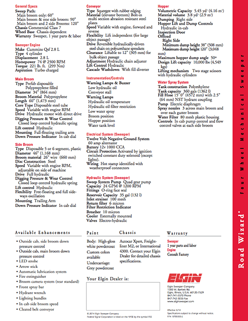 Road Wizard Spec Sheet