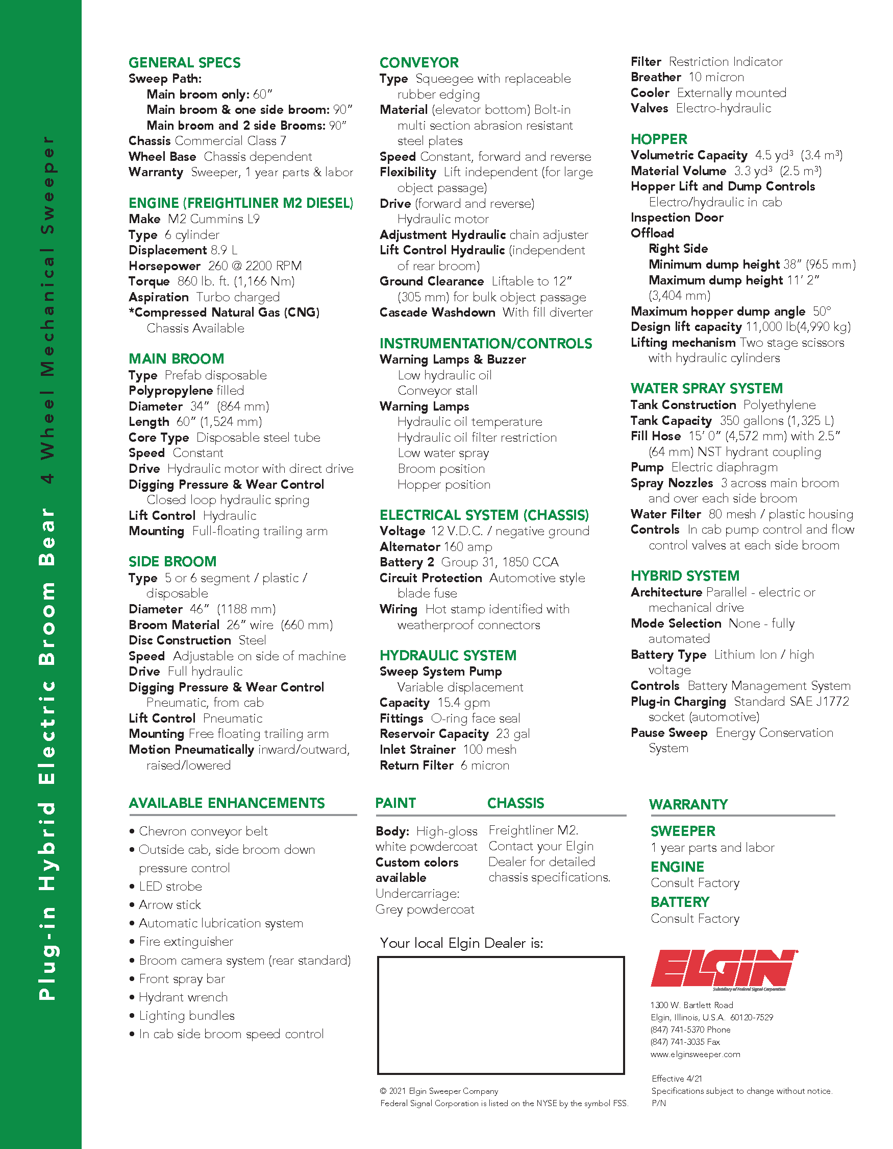 Broom Bear Plug-in Hybrid Electric Diesel Spec Sheet